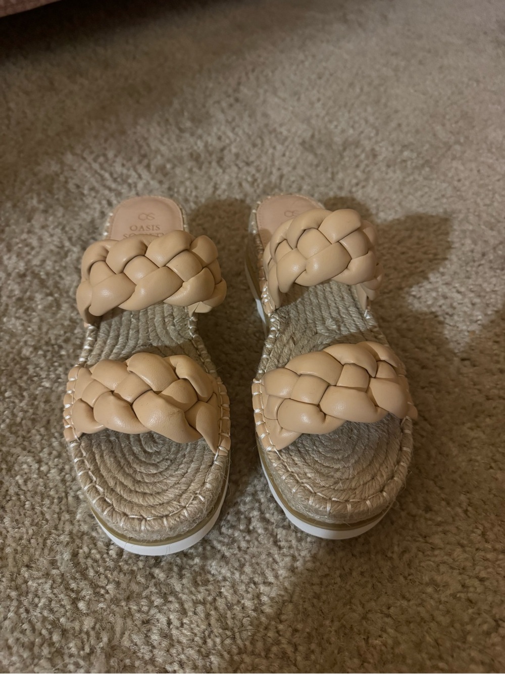 Braided Double-Strap Espadrille Slide Sandals in Beige - Picture 3 of 4